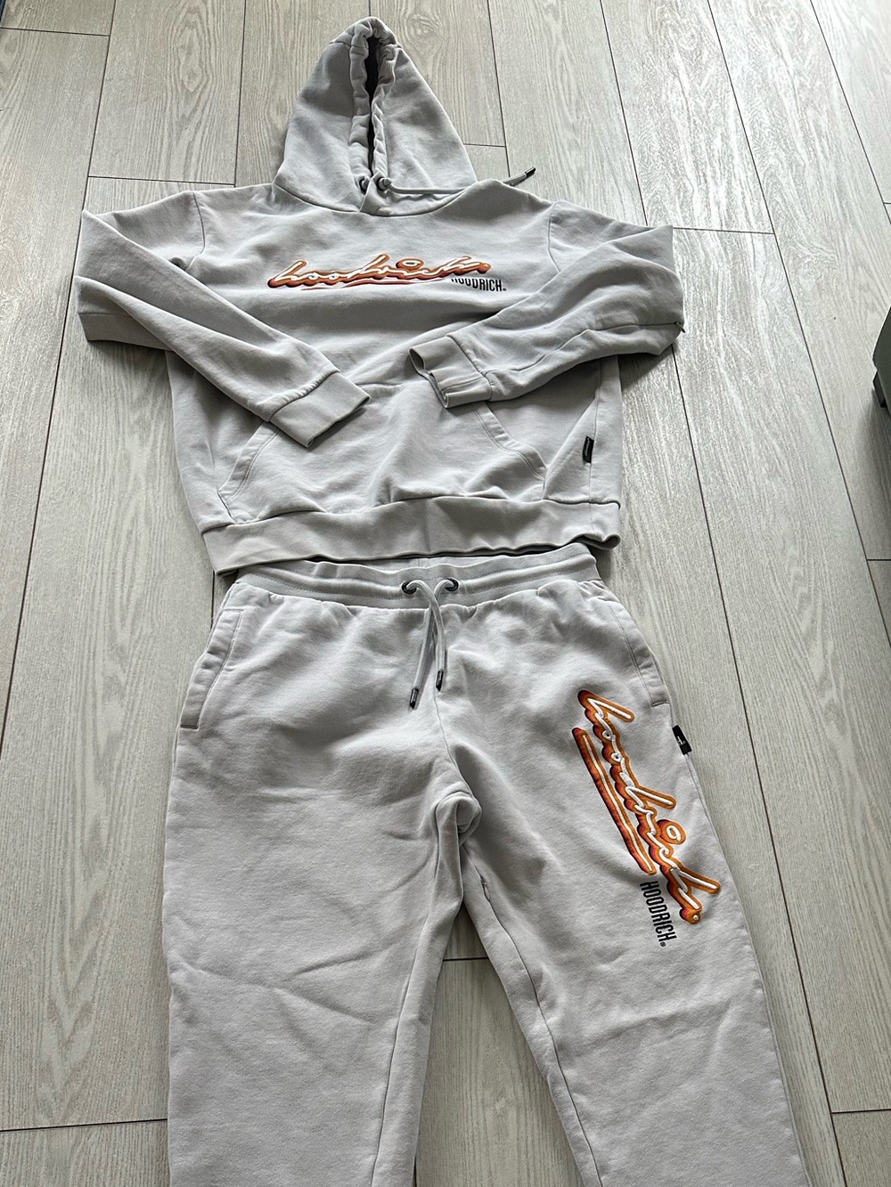 Hoodrich Light Gray Hooded Sweatshirt & Jogger Set with Script Logo